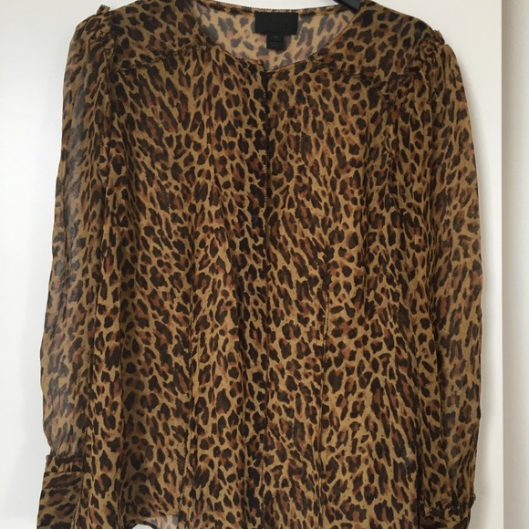 J.Crew Collection Sheer Leopard Blouse Sz 10 - Picture 2 of 3